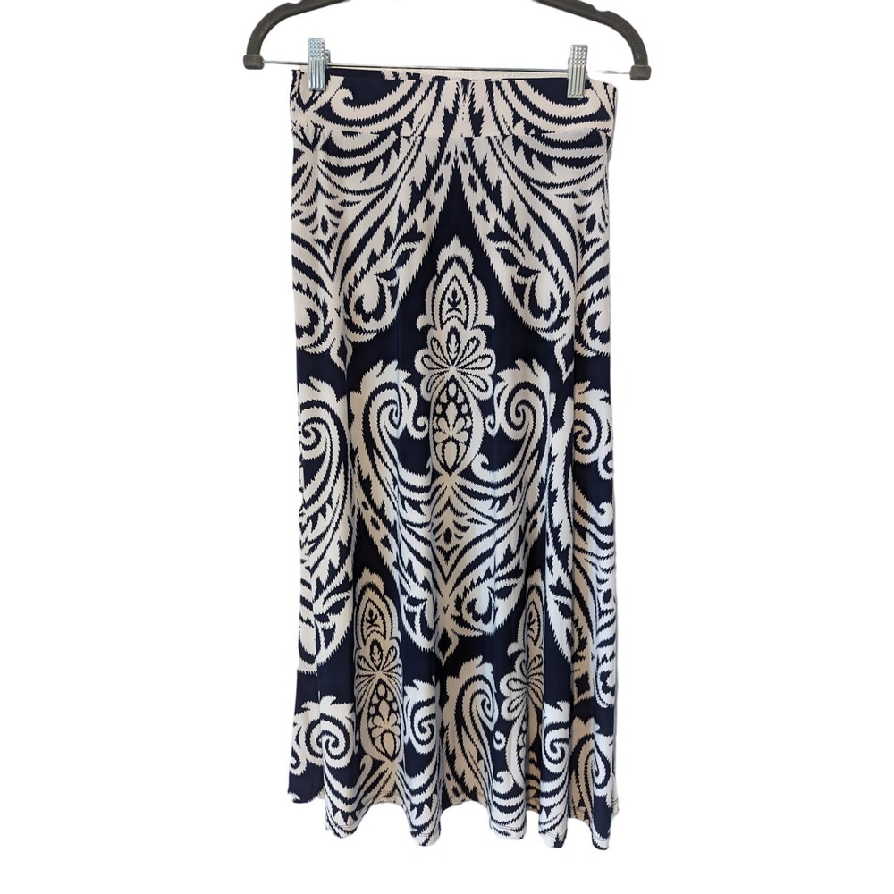 INC International Concepts Flowy Navy and White Midi Skirt - Picture 1 of 5